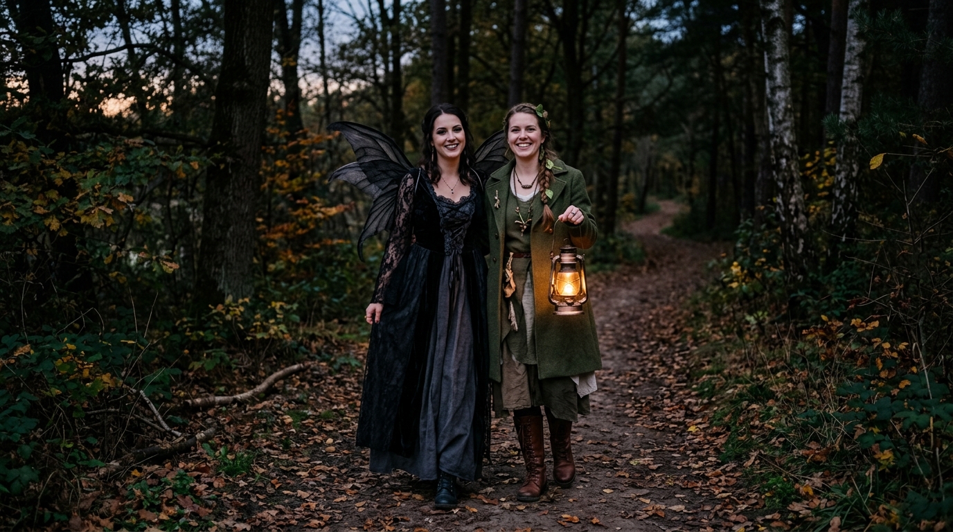 Opposite-character Halloween photoshoot for two friends