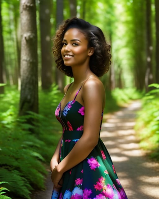 Energetic tropical adventurer, rainforest backdrop, lush greenery, and waterfalls.