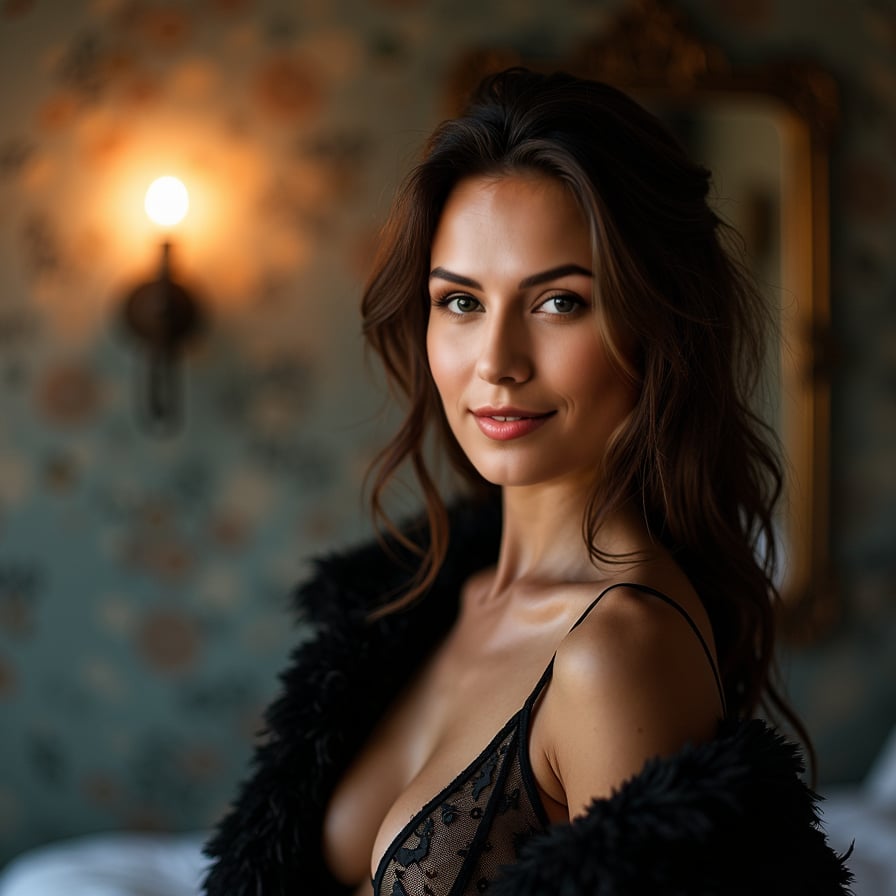 Generate an artistic headshot of a woman with a bold and unconventional style. She is wearing statement clothing or accessories, with dynamic lighting and a textured or abstract backdrop. Her pose is expressive and confident, reflecting her creative edge