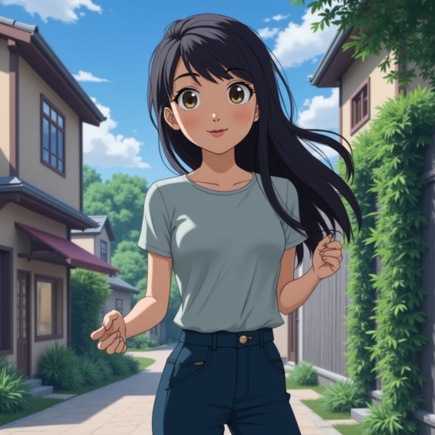 A precise and faithful recreation of a beloved, iconic Studio Ghibli scene prominently featuring a female character, maintaining the authentic visual details, atmosphere, and distinct Ghibli animation style.