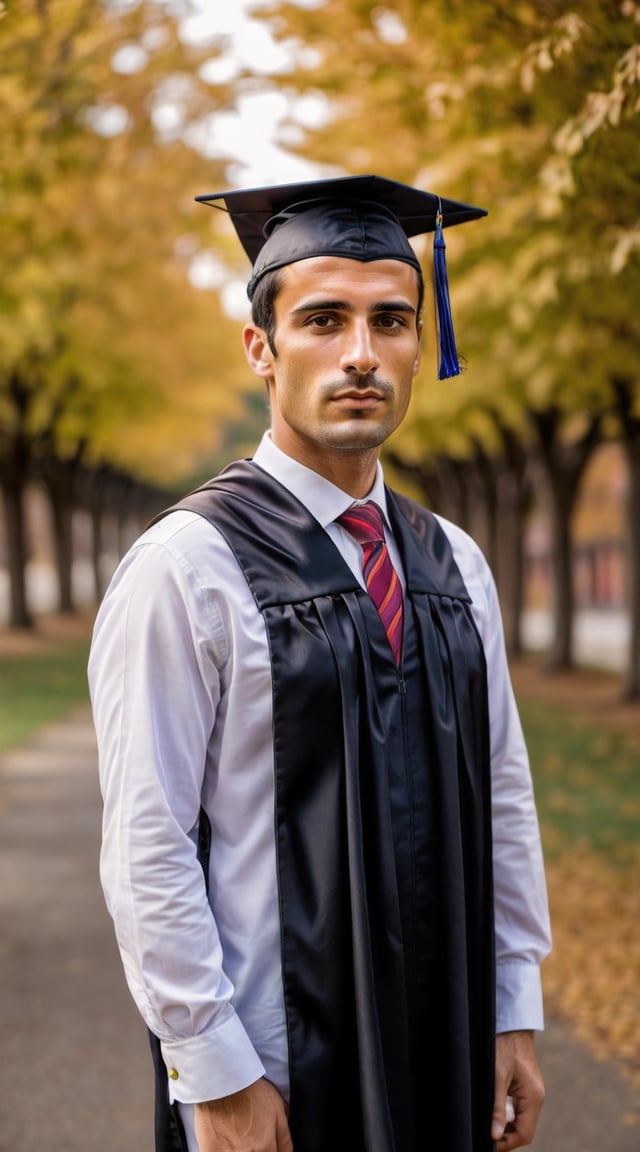 Graduate man in regalia, capturing gratitude and achievement.