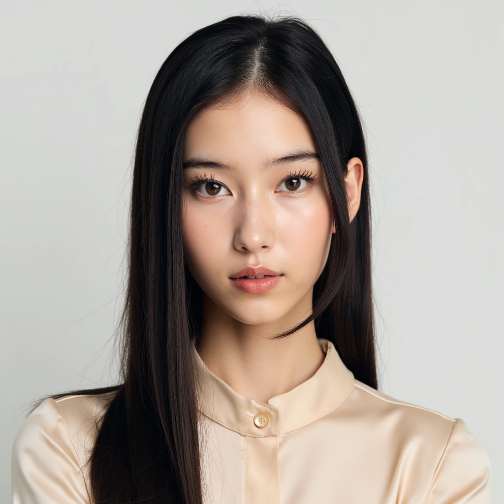 A highly detailed, highly realistic HDR passport-style portrait of a woman in he