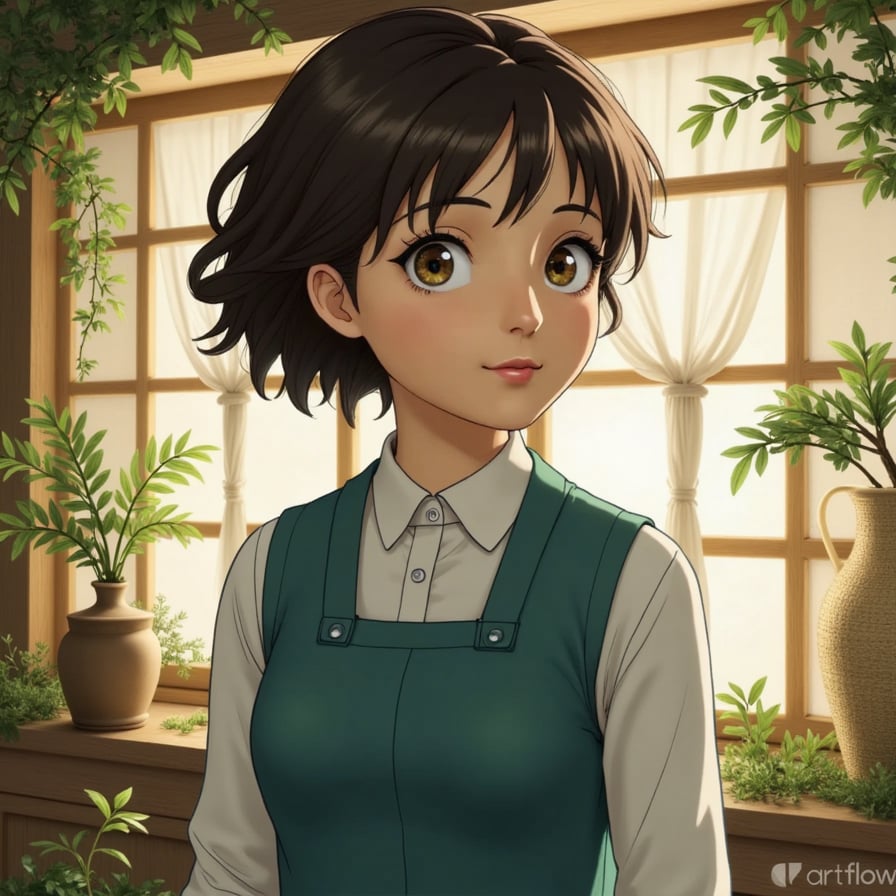 A precise and faithful recreation of a beloved, iconic Studio Ghibli scene prominently featuring a female character, maintaining the authentic visual details, atmosphere, and distinct Ghibli animation style.