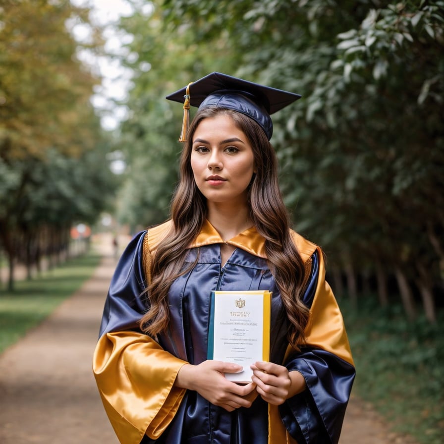 Graduate woman, academic regalia, celebrating achievement and mentorship.