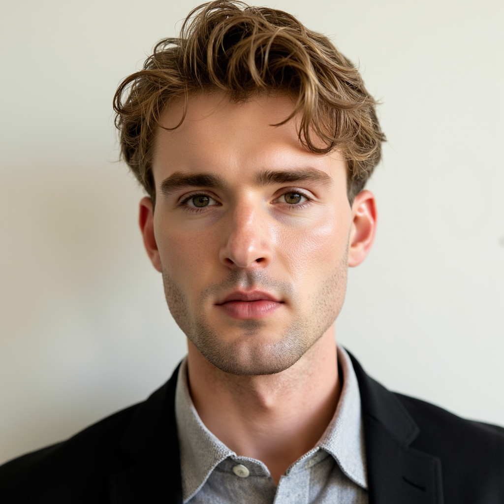 A highly detailed, highly realistic HDR headshot of a man in his mid-30s, photog