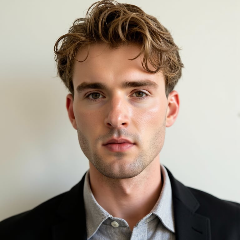 A highly detailed, highly realistic HDR headshot of a man in his mid-30s, photog