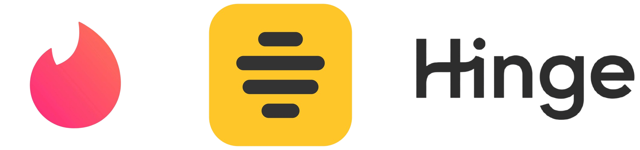Tinder Bumble Hinge logos