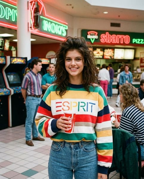 Transform the uploaded photo into a photorealistic American 1980s/1990s photograph while keeping the woman’s exact facial identity and recognizable features unchanged.
Preserve her face, facial structure, eyes, nose, lips, natural skin tone, age, body proportions, and overall recognizable appearance. Do not modify, beautify, or reshape her face.
Completely restyle her appearance to authentically match American 1980s or 1990s fashion. Choose a period-accurate outfit naturally based on her appearance and the selected decade, without using a denim jacket. The clothing can include authentic styles such as a vintage sweater, oversized sweatshirt, fitted knit top, colorful patterned blouse, leather jacket, varsity-style top, plaid shirt, retro dress, high-waisted trousers, pleated skirt, athletic-inspired outfit, or another appropriate American 80s/90s fashion look. Make the outfit feel naturally worn and historically accurate rather than like a costume.
Also change her hairstyle and hair styling to naturally match the selected decade while keeping her facial identity completely unchanged. Use authentic period-appropriate hair volume, texture, parting, curls, waves, or other styling that suits her naturally.
Change the background into a believable American 80s/90s environment that complements the chosen styling, such as a suburban neighborhood, retro diner, bedroom, mall, arcade, school hallway, beach, city street, record store, convenience store, movie theater, or another historically appropriate location.
Add authentic period details only where appropriate to the chosen scene, such as vintage cars, CRT televisions, cassette players, landline phones, old posters, furniture, signage, magazines, appliances, architecture, and other recognizable elements from the era.
The final image should look like a real candid photograph taken in America during the 1980s or 1990s, captured on a consumer 35mm film camera or disposable camera.
Include realistic analog characteristics: natural skin texture, subtle pores and imperfections, authentic film grain, slight optical softness, mild lens imperfections, natural shadows, imperfect exposure, realistic flash falloff when appropriate, slightly faded colors, subtle film color variation, and genuine analog photographic texture.
Do not simply apply a sepia or vintage filter. Actually recreate the clothing, hairstyle, background, environment, props, lighting, and photographic characteristics so the entire image genuinely belongs to the chosen decade.
Choose either the 1980s or 1990s aesthetic naturally, based on what best suits the woman and original photograph, and maintain consistency throughout the image.
Keep the woman immediately recognizable as the same individual.
Negative prompt: denim jacket, modern clothing, modern hairstyle, smartphones, modern cars, contemporary interiors, modern signage, digital-camera appearance, excessive grain, extreme color grading, heavy sepia, plastic skin, face alteration, age alteration, body reshaping, AI-looking features, cartoon style, CGI, artificial-looking vintage effects.