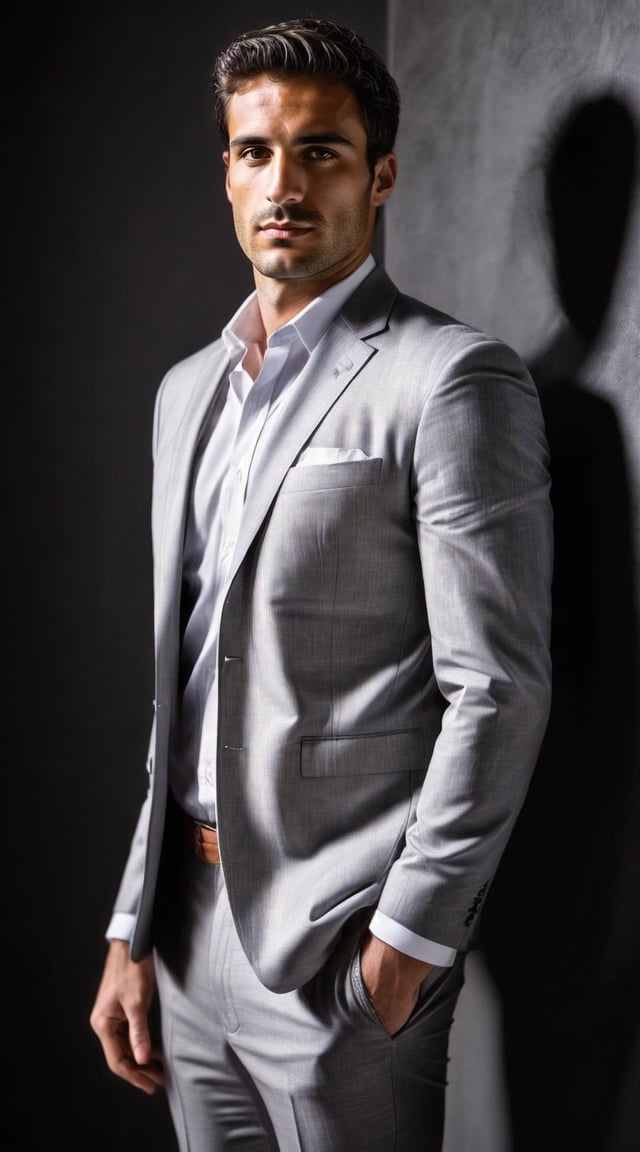 Confident man in suit, city backdrop, professional, bokeh.
