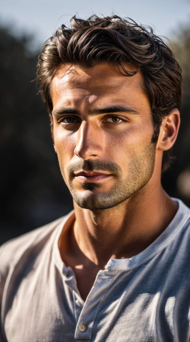Man in suit, cinematic close-up, moody composition, professional.