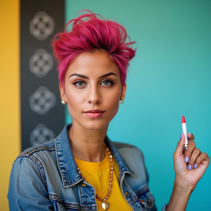 woman with a warm and knowledgeable expression, styled for an educational video. She is wearing professional or semi-casual attire, possibly holding a pen or tablet. The background features subtle geometric designs or a chalkboard effect