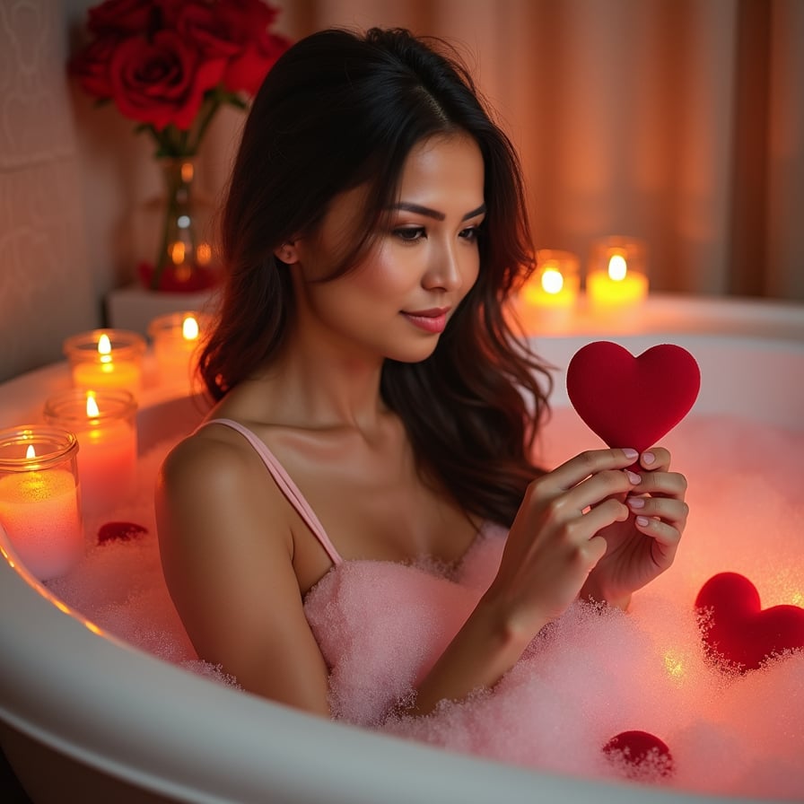 Choosing herself as her Valentine, she spends the day indulging in her favorite activities: soaking in a luxurious bubble bath surrounded by scented candles, journaling her dreams, and treating herself to a fancy dinner reservation for one