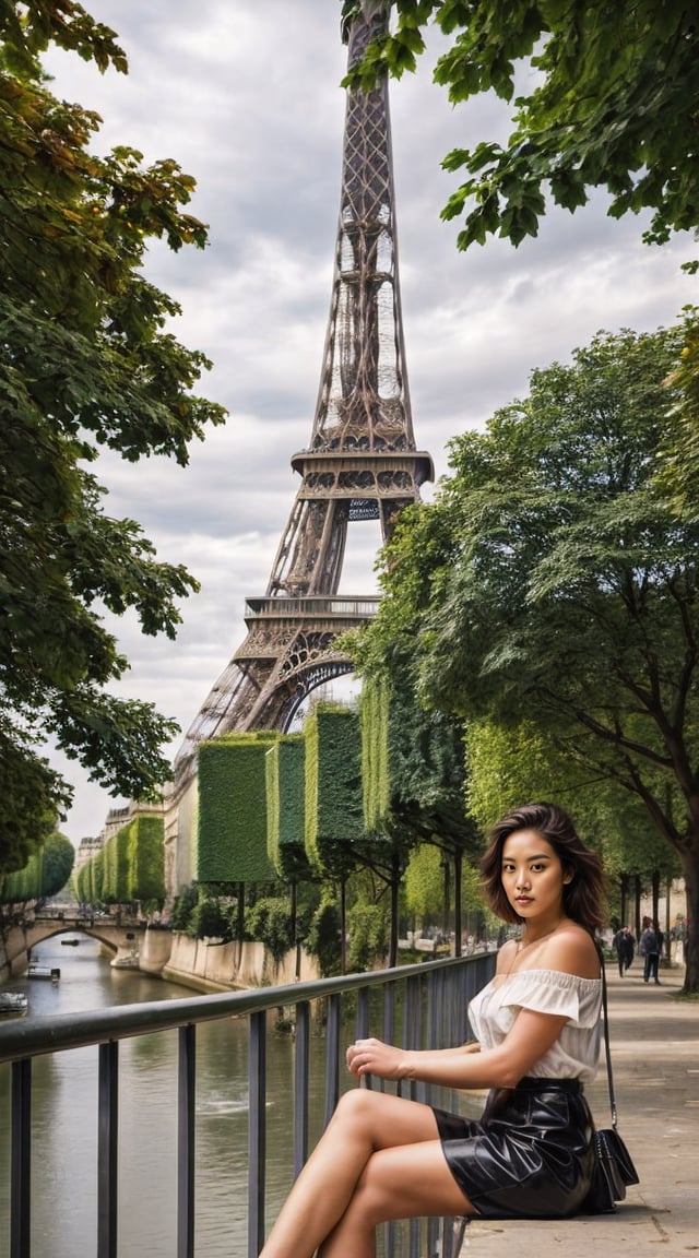 Elegant woman in Paris, cultural charm, iconic landmarks.