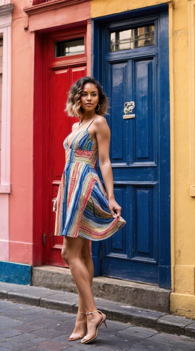 Dynamic urban explorer, bustling streets, graffiti art walls, and streetlights.