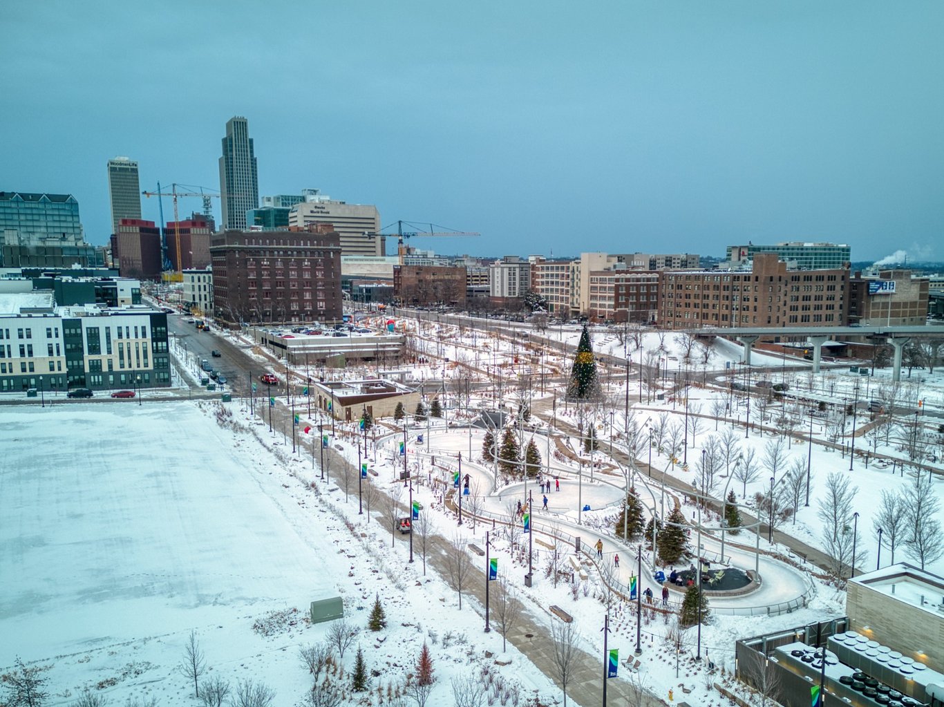 Skate Ribbon in Omaha with Downtown in Background