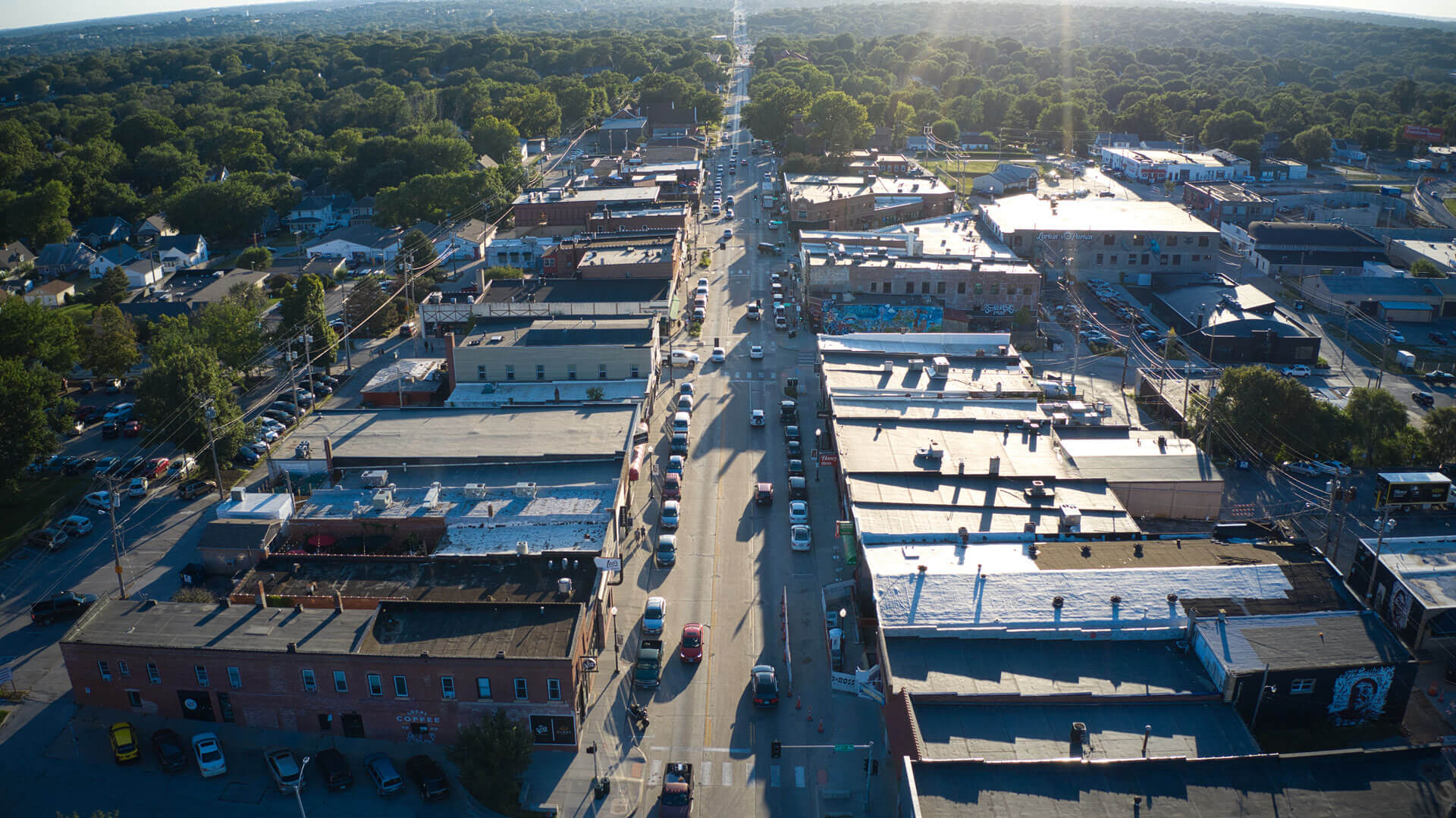 Aerial View of Downtown Benson in Midtown Omaha