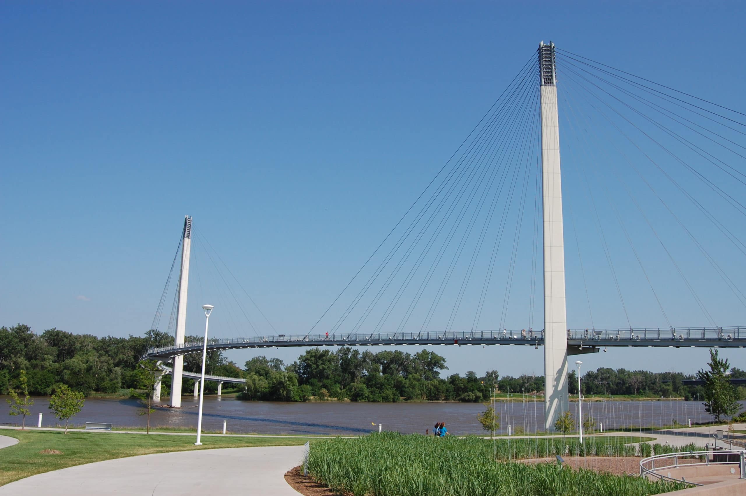 Nebraska side of the Bob Kerrey Pedestrain Bridge over the Missouri river.