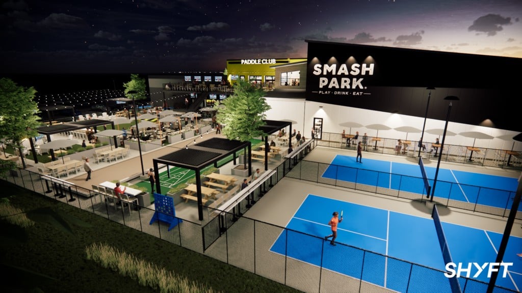 overhead angle of pickleball courts at Smash Park