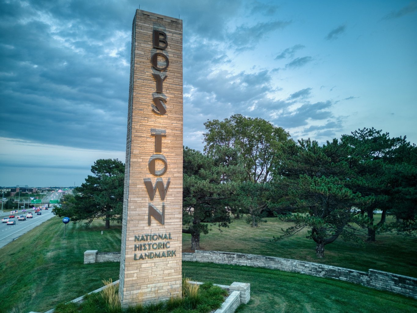 Boys Town National Historic Landmark Sign at Entrance