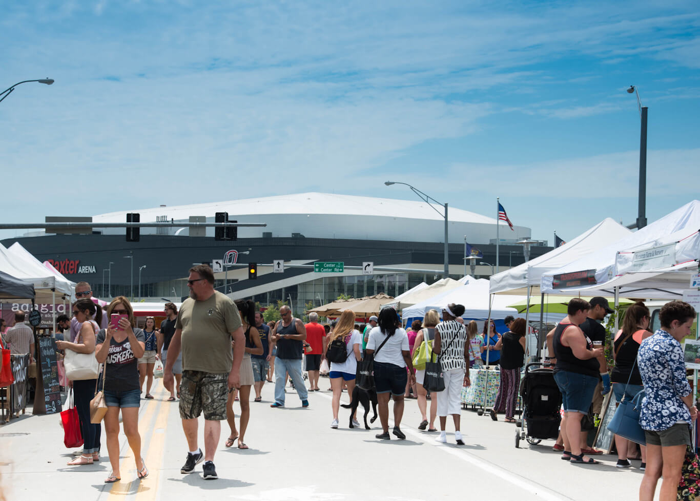 Aksarben Farmers Market with Baxter Arena in the Distance