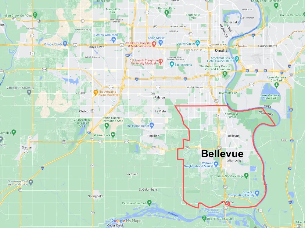 Bellevue, Nebraska Boundary Map