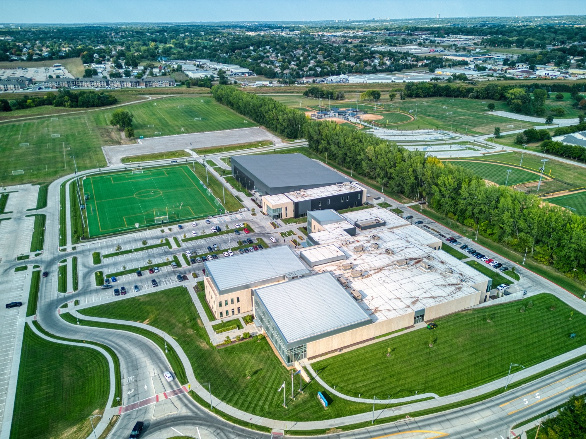 Aerial View of Papillion Landing including Soccer, Baseball, and Softball Fields