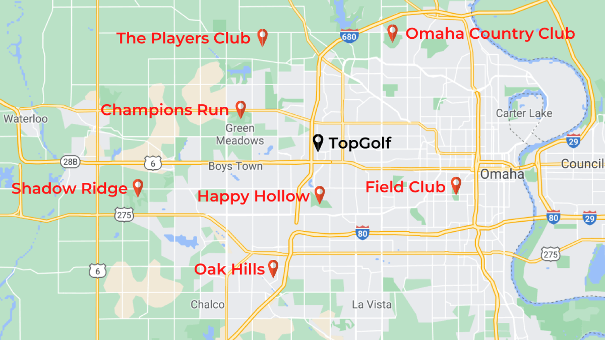 Map of Omaha Country Clubs