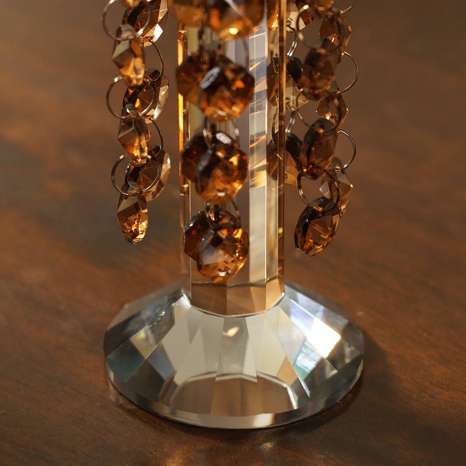 Dark Amber Tapered Candle Holder With Hanging Crystals thumbnail 5