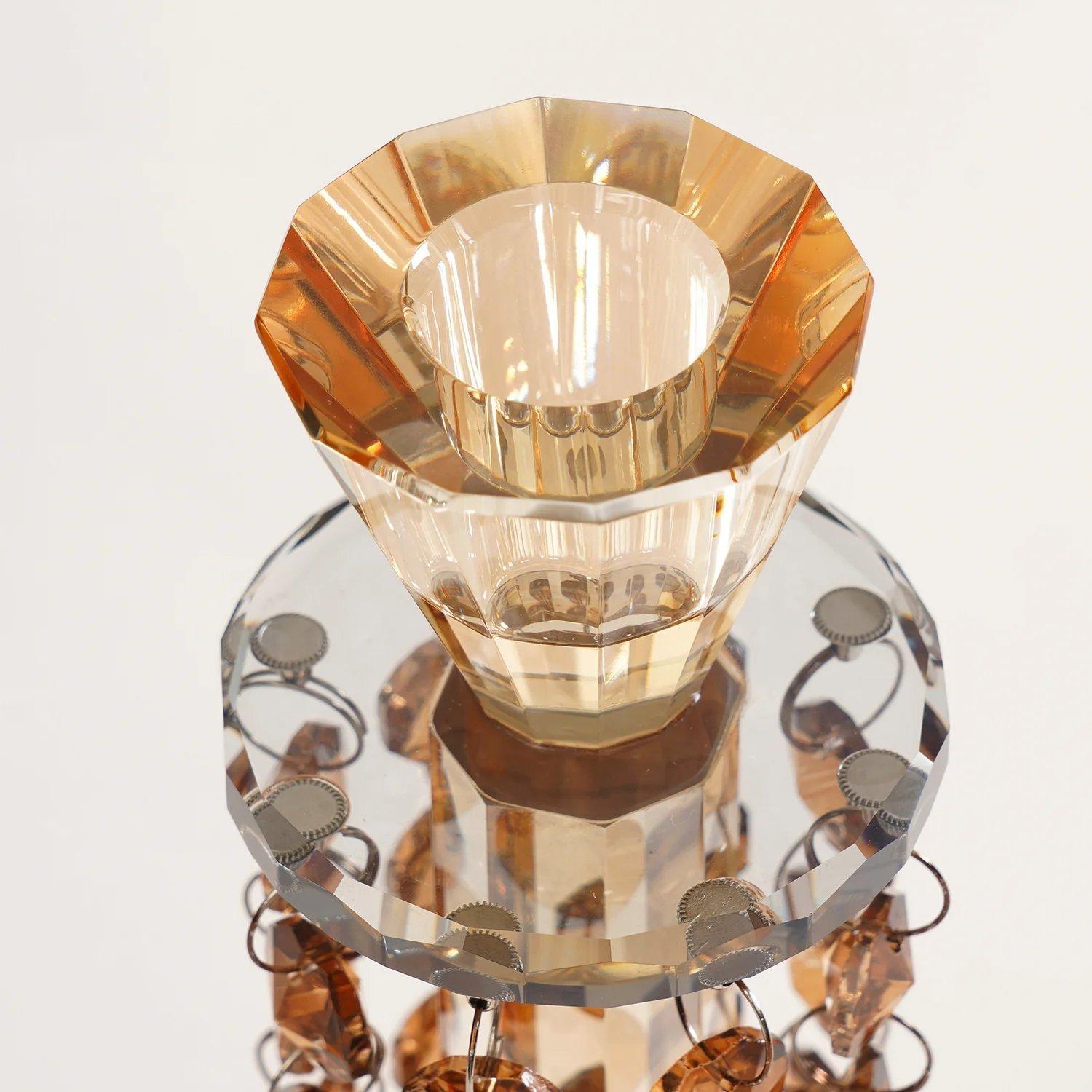 Dark Amber Tapered Candle Holder With Hanging Crystals thumbnail 3