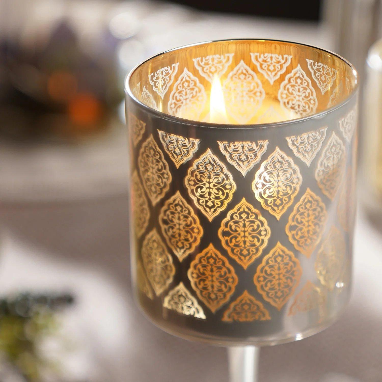 Peral Pattern Glass Stem Candle Holder - Medium thumbnail 5