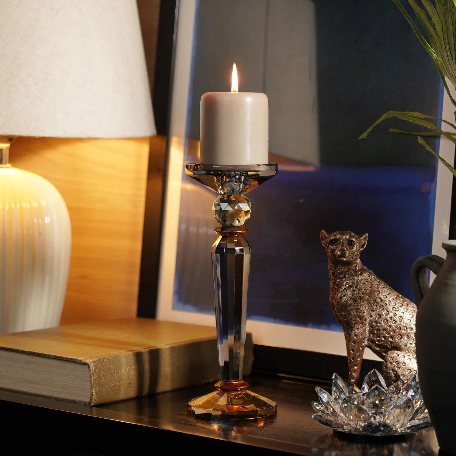 3 Tone Cut Glass Tall Candle Holder thumbnail 7