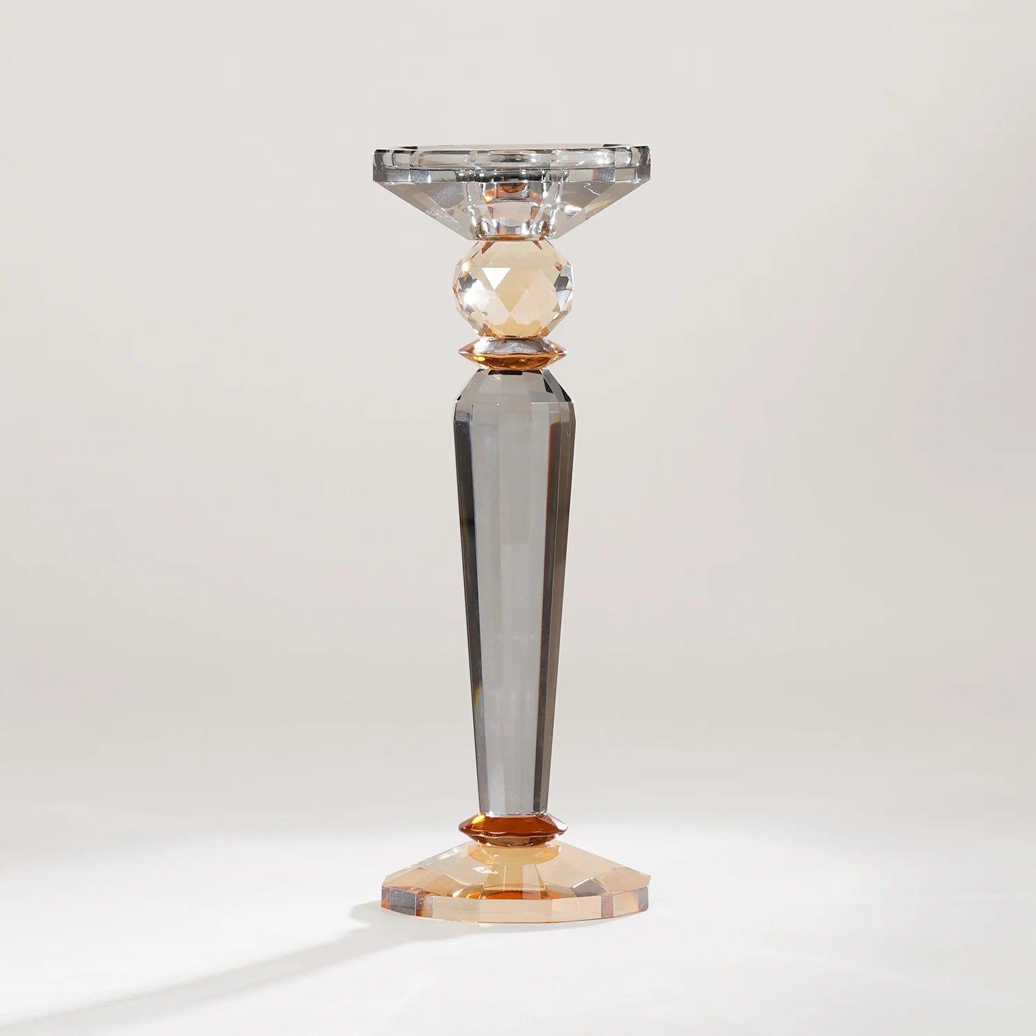 3 Tone Cut Glass Tall Candle Holder thumbnail 2