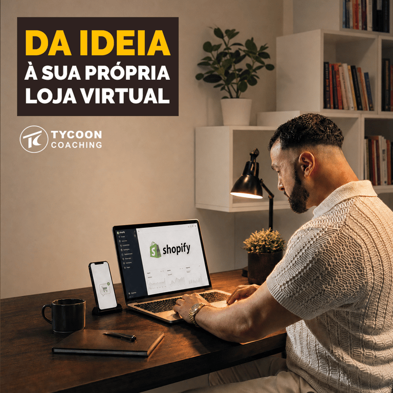 Taifun Kemerci está trabalhando em seu laptop na loja virtual do Shopify.
