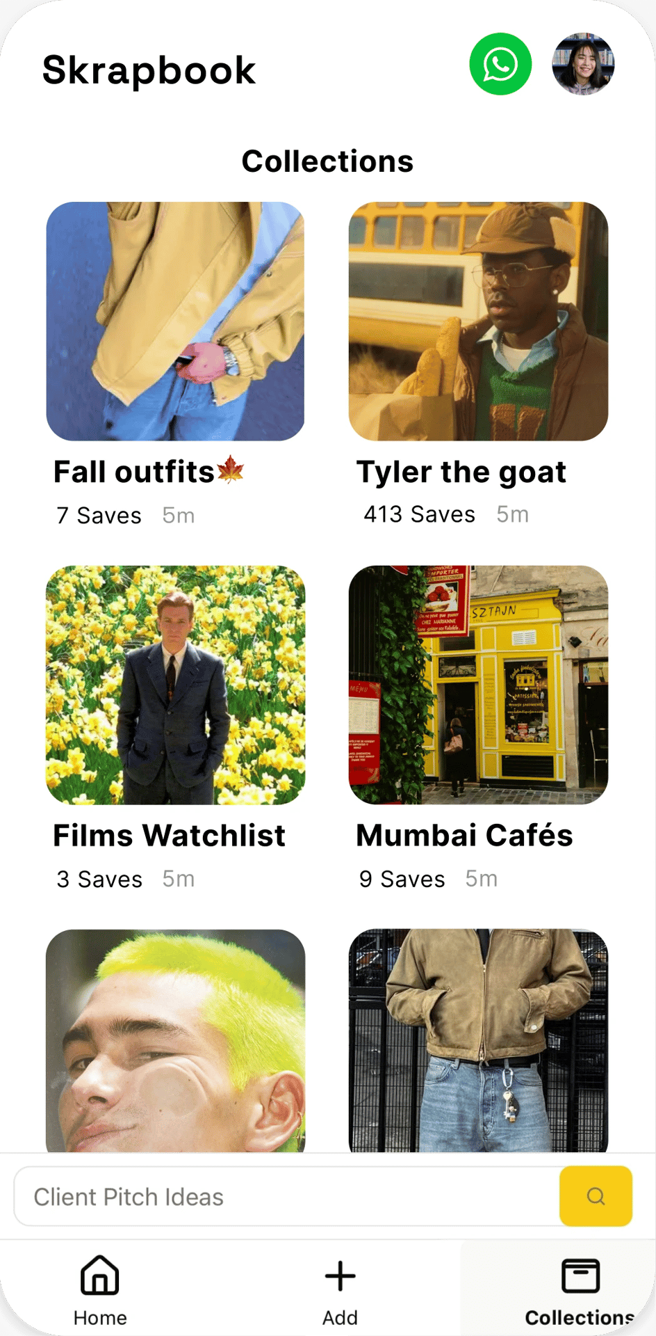 Skrapbook mobile app interface