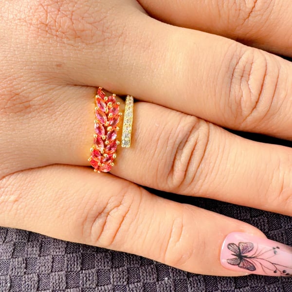 Pink Sapphire & Diamond Open Band Ring — 18K Yellow Gold