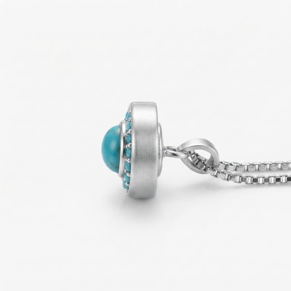 Side view — Mansour Turquoise Sterling Silver Halo Pendant
