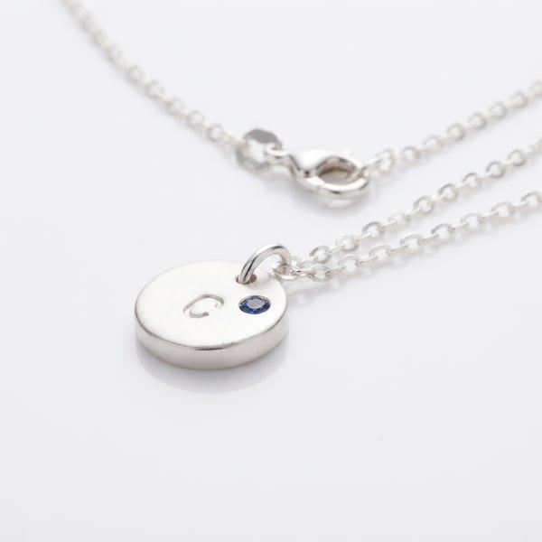 Three-quarter view — Ghofran Initial C Sapphire Sterling Silver Necklace