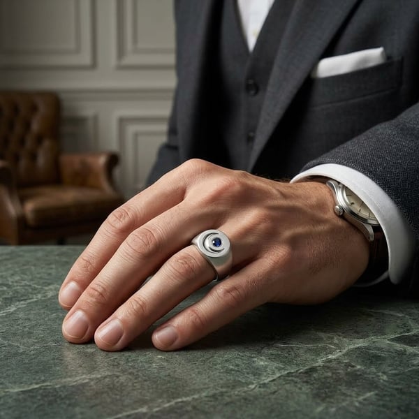 Kais Crescent Sapphire Silver Ring
