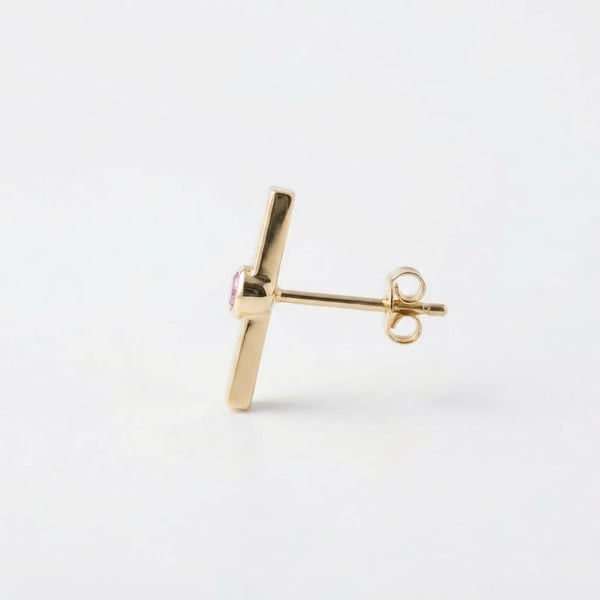 Side view — Wasfiyah 18K Gold Pink Sapphire Bar Earrings