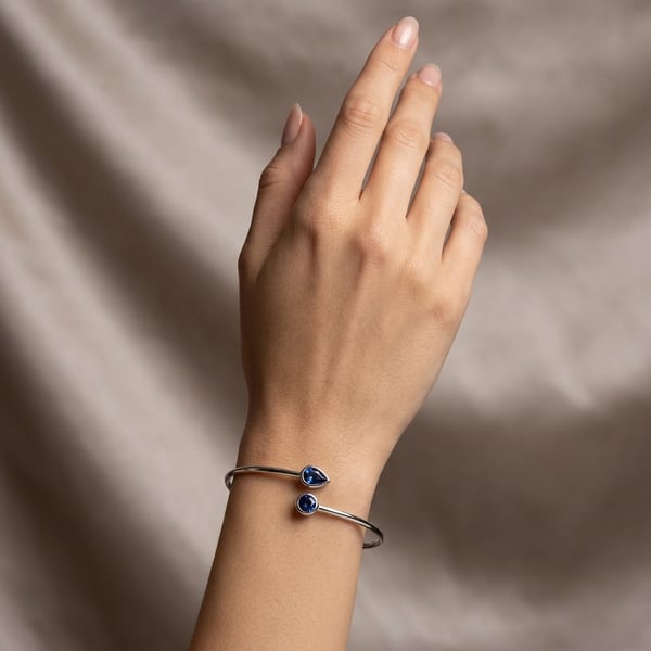 Sabah Silver Blue Sapphire Toi et Moi Bracelet