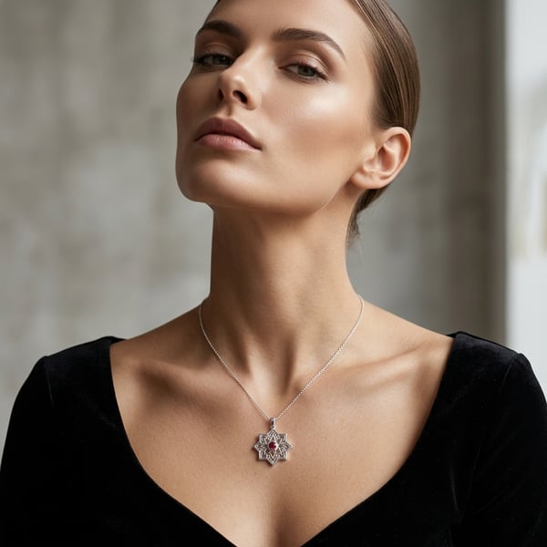Aminah Silver Geometric Ruby Pendant Necklace