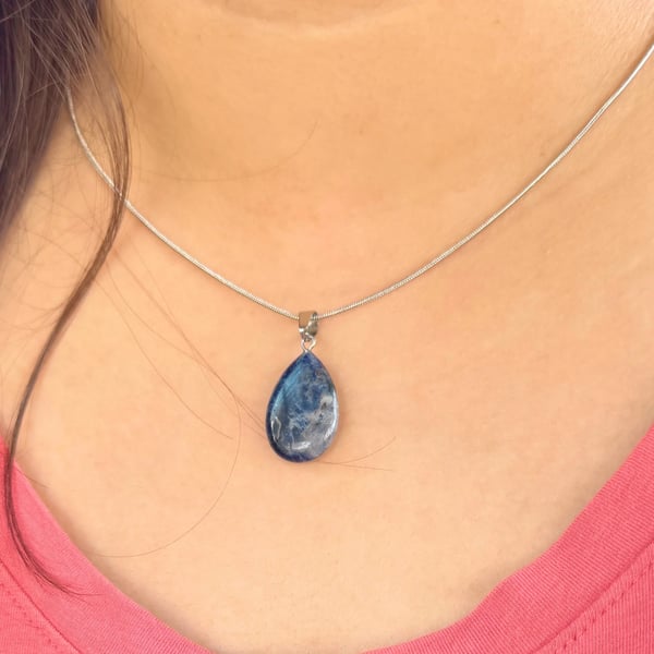 Natural Blue Sodalite Pendant with 925 Silver Chain