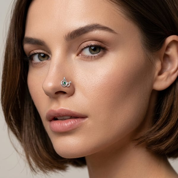 Ijlaal Emerald Calligraphy Sterling Silver Nose Stud
