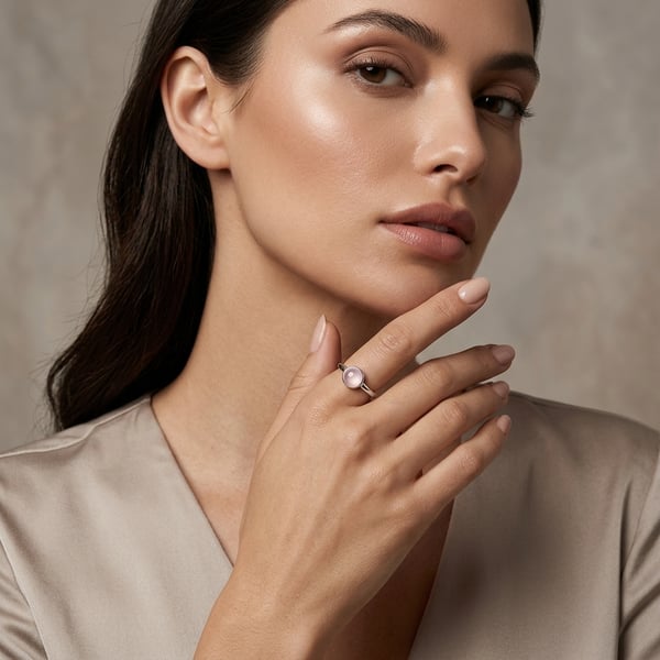 Wasilah 925 Silver Rose Quartz Sleek Ring