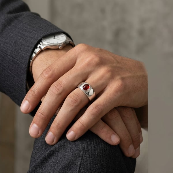 Zaid Red Aqeeq Sterling Silver Ring
