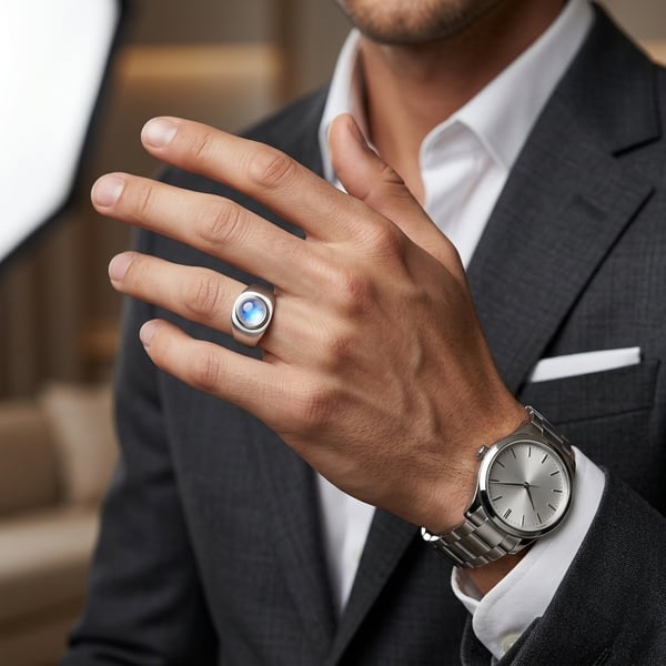 Khamis Silver Bezel Natural Moonstone Ring