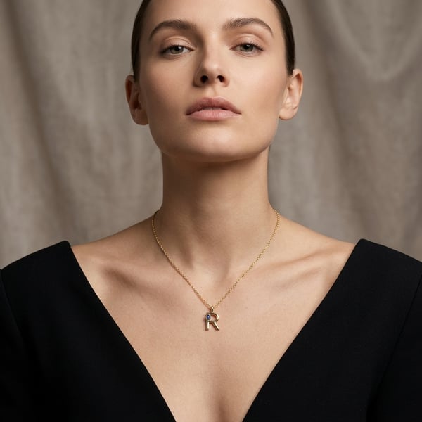 Malikah Initial R 18K Gold Sapphire Necklace