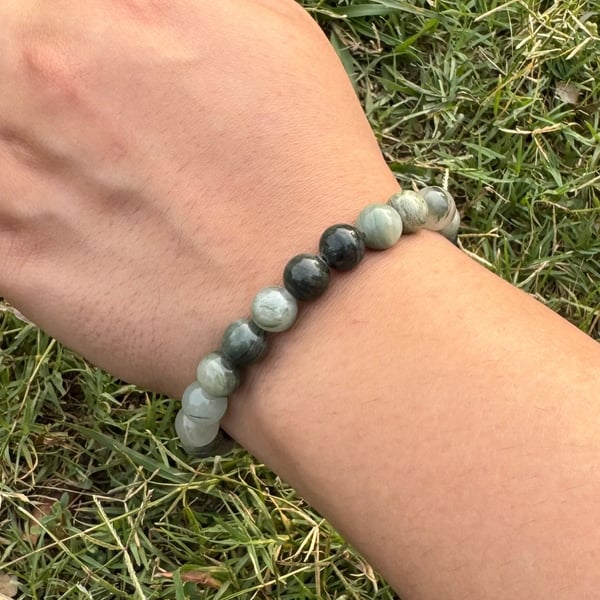 Natural Moss Agate Beads Bracelet – 98 Carats Green Stone