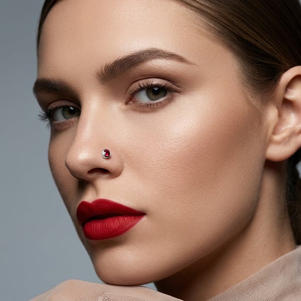 Sabreen Silver Ruby Bezel Nose Stud