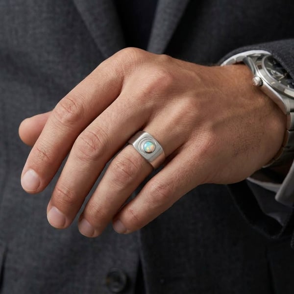Nawaf Opal Crescent Moon Silver Ring